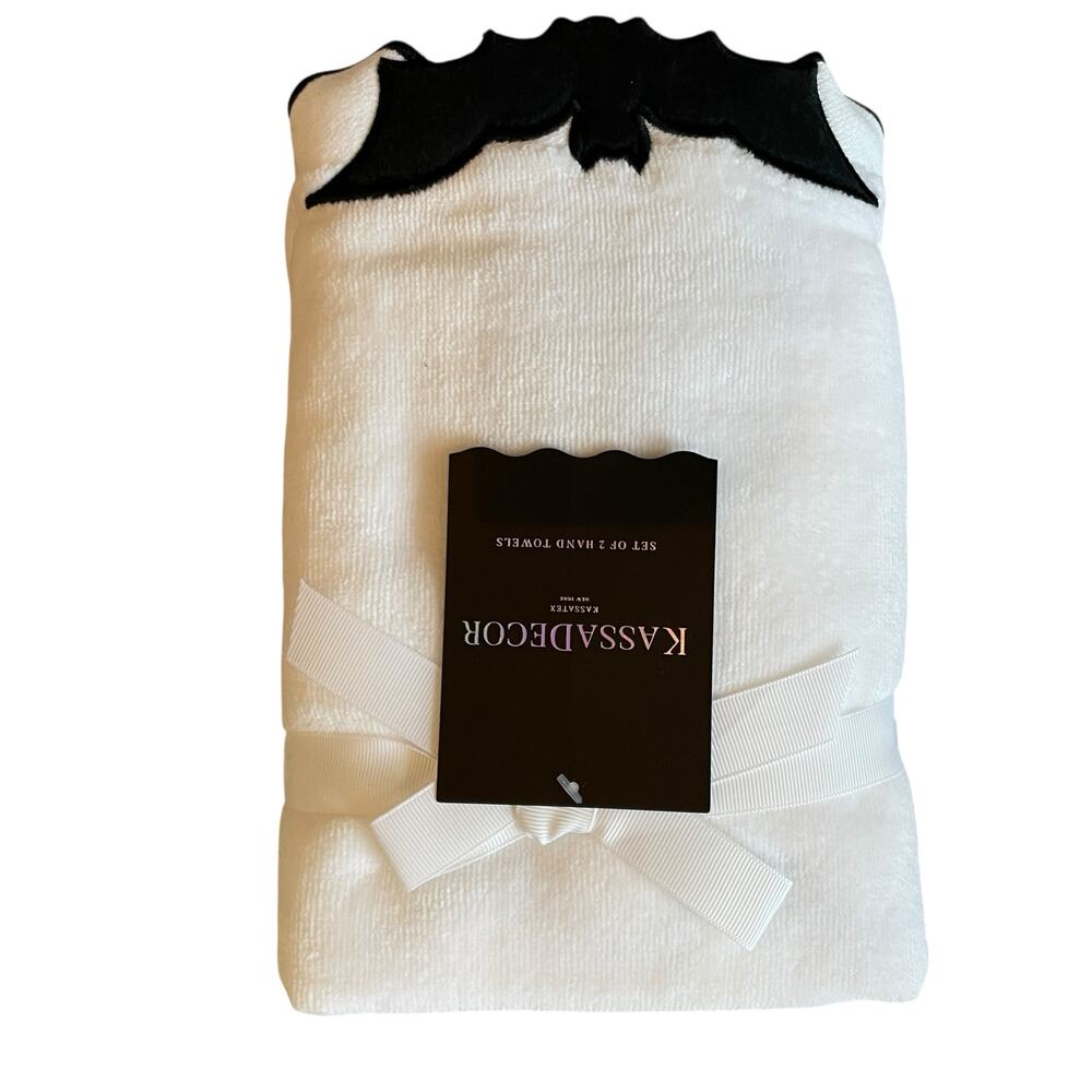 Kassadecor Halloween Bat Hand Towels 2pc Embroidered Cotton Spooky Chic Bath NEW - Picture 9 of 10